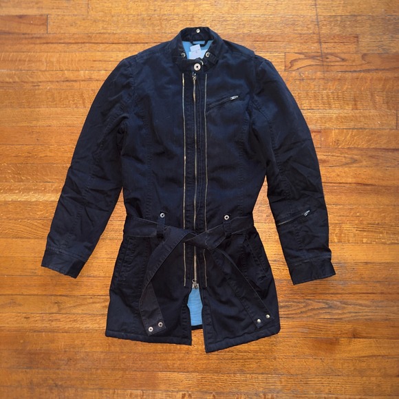 Armani Exchange XS Womens Black Belted Moto Jacket Full Zip Lightweight Coat - Picture 1 of 6